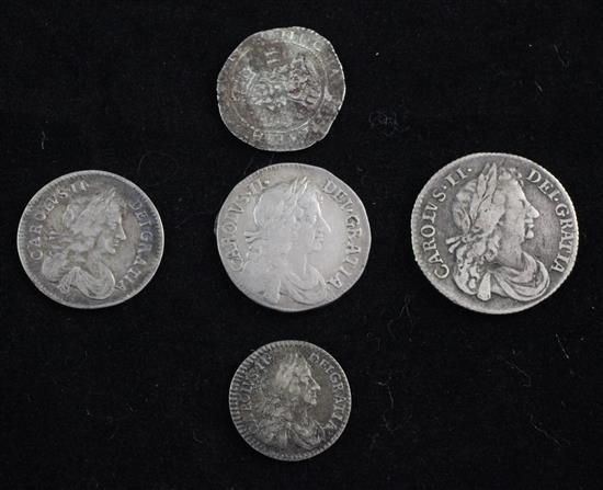 Charles I and Charles II silver coinage- F or better